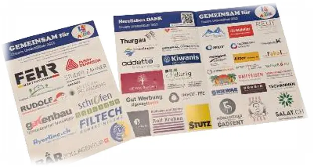 Beispiele früherer ARCHE-Firmenflyer mit Logos unterstützender Unternehmen aus der Region